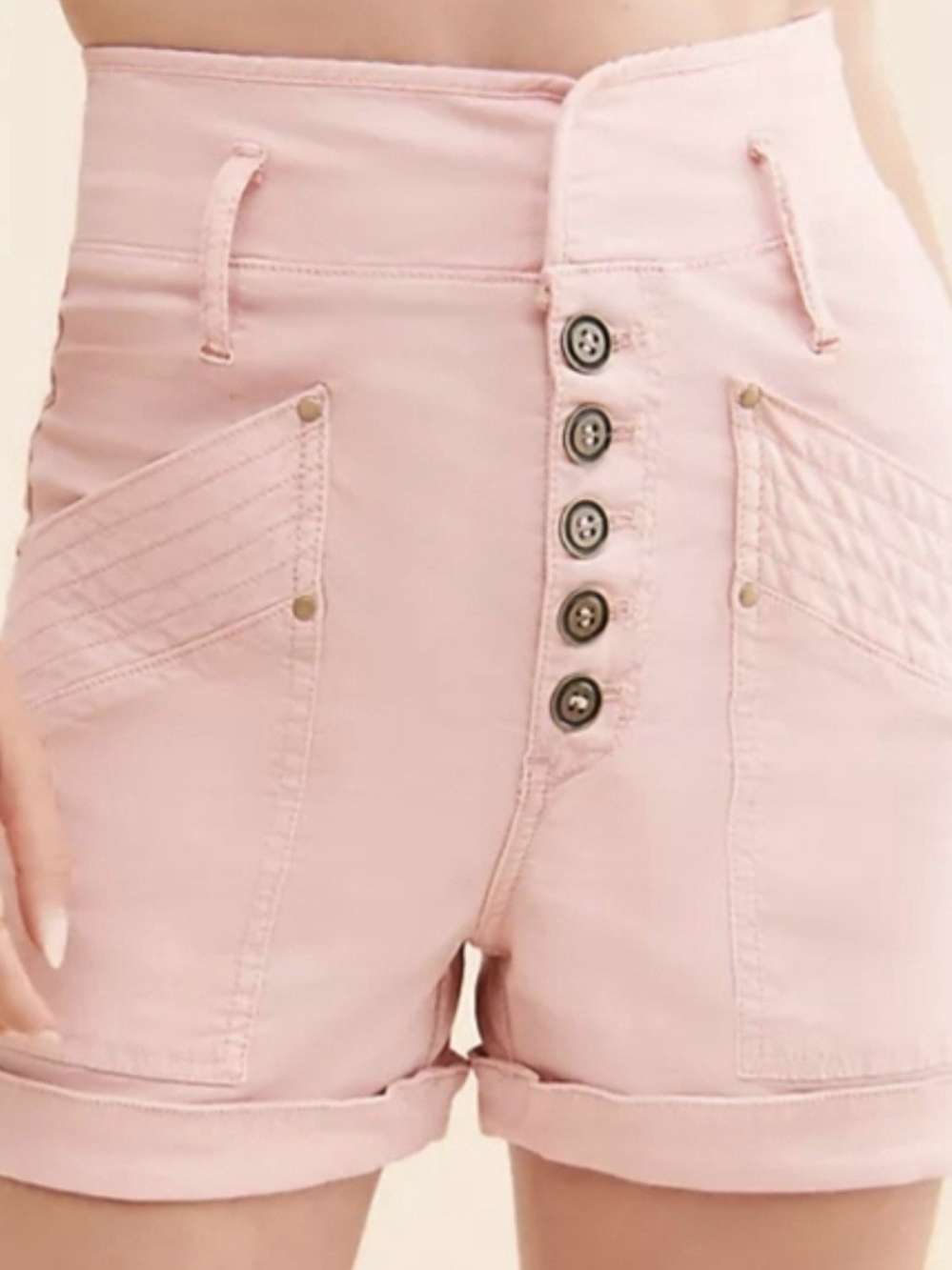 Anthropologie High-Waist Blush Pink Button-Front Shorts